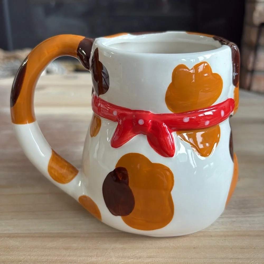 Vintage Pier 1 One Brown & White Dog w/Red Bandanna Earthenware Mug cup 16 oz